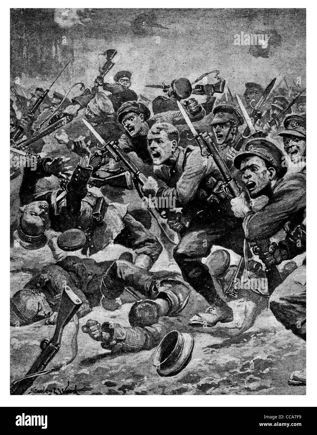 1916 Irish Wexford Regiment daring bayonet charge German hand to hand combat fighting fight brawl fist punch charging rage Stock Photo