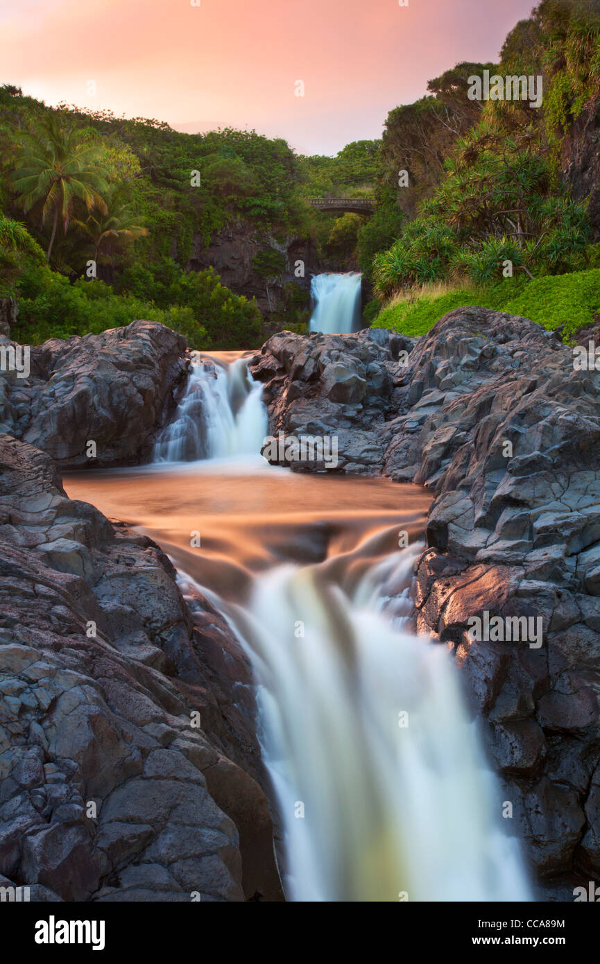 Ohe'o Gulch - aka Seven Sacred Pools, Haleakala National Park, near Hana, Maui, Hawaii. Stock Photo