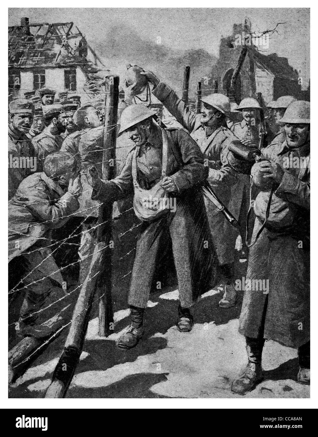 1917 German prisoners taken British Arras France prison camp barbed wire prisoner Stock Photo