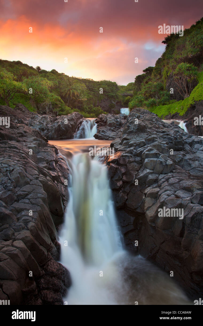 Ohe'o Gulch - aka Seven Sacred Pools, Haleakala National Park, near Hana, Maui, Hawaii. Stock Photo
