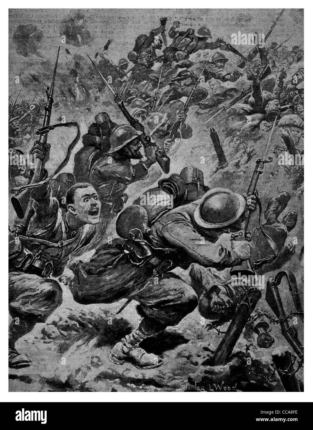 1916 Hill 1050 near Monastir French Zouaves Balkin Hill trench charge rifle bayonet hand to hand combat glory bravery fear Stock Photo