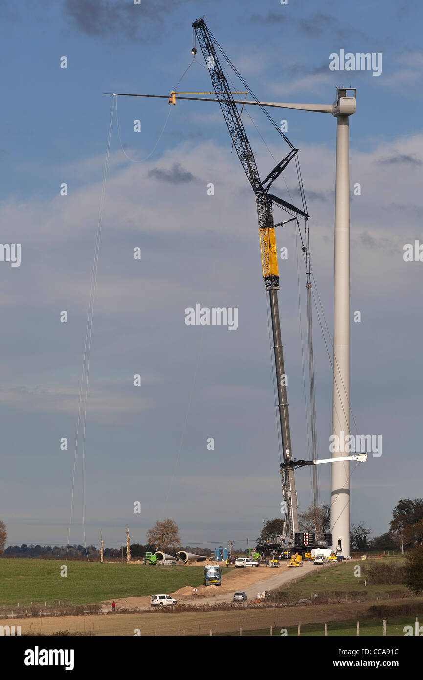 A  LIEBHERR LTM 11200-9.1 crane , mounting a wind turbine Stock Photo