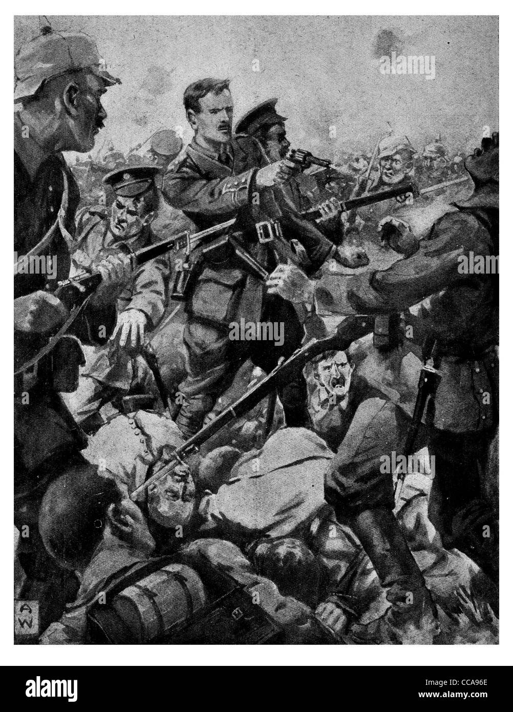 1915 Heroic Scots Guardsmen Scottish bayonet rifle hand combat pistol