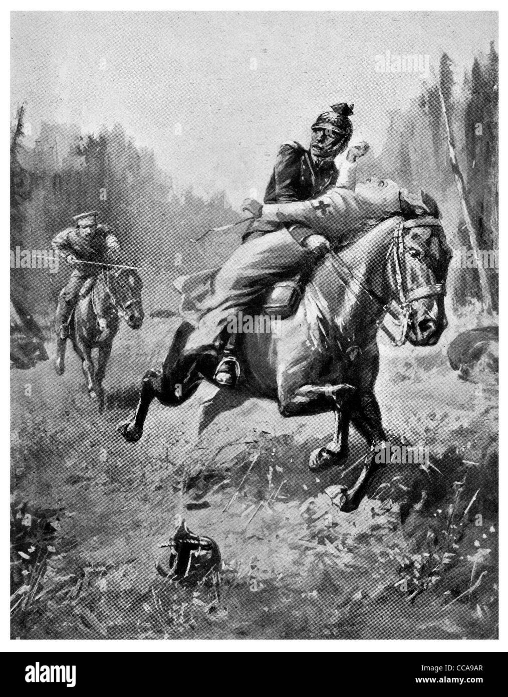 1914 Cossack Rescue Red Cross Nurse horse rider riding saddle 