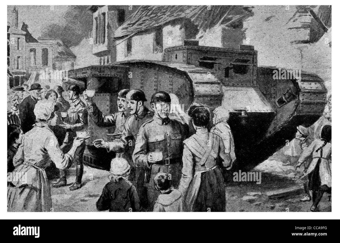 British Tank cavalry fought into Fontaine Notre Dame Nov 22nd 1917 welcome caterpillar track armoured vehicle machine gun Stock Photo