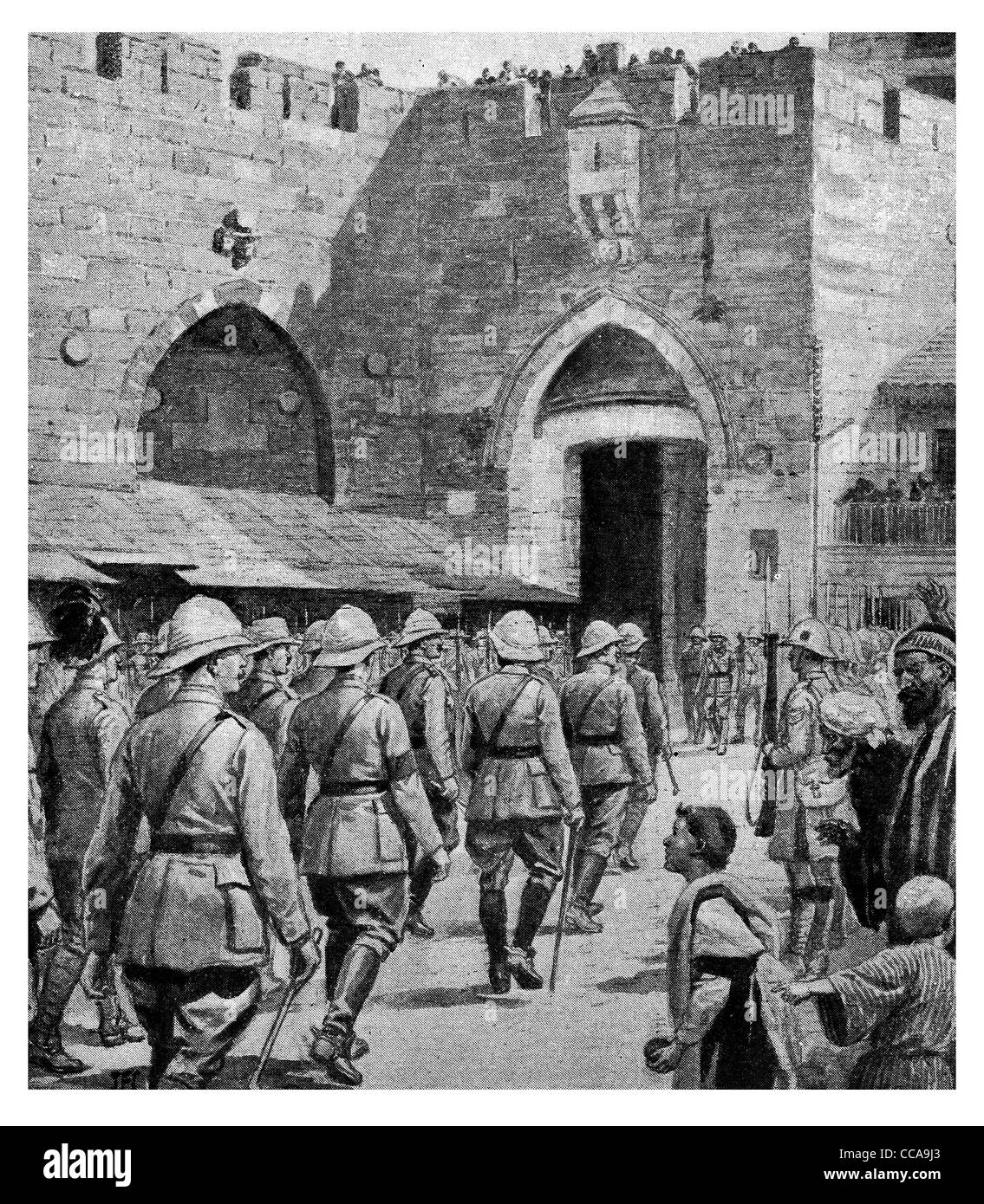 Field Marshal Sir Edmund Henry Hynman Allenby 1st Viscount Entry Jerusalem Dec 9th 1915 David's Jaffa Gate entrance city wall Stock Photo