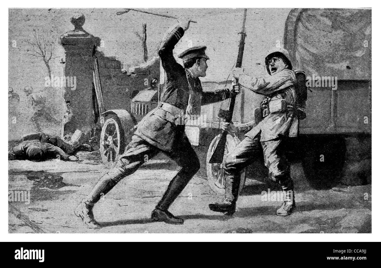Cambria Nov 30th British staff Captain killed German with walking stick 1917 brutal attack rage anger fighting combat truck Stock Photo