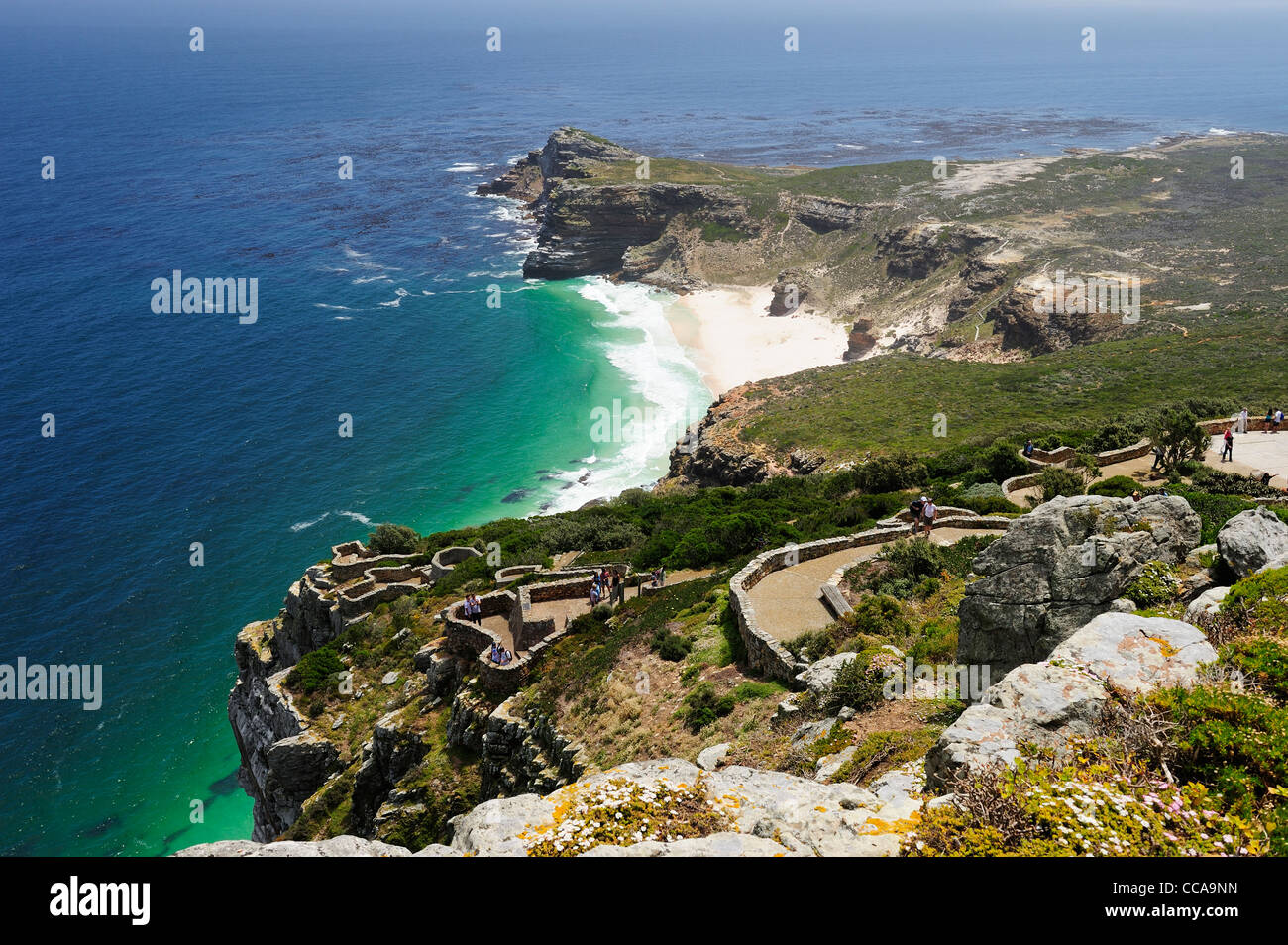 Cape Point and Diaz Beach from Cape Point Lighthouse, Cape Peninsula, Western Cape, South Africa Stock Photo
