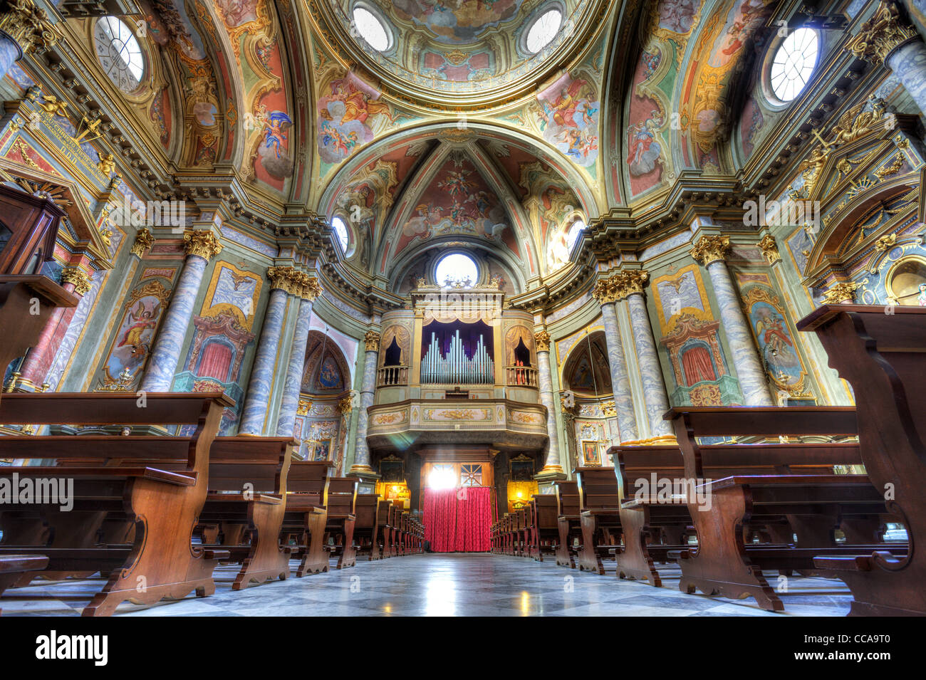 Interior of Sant Ambrogio church in Cuneo, Italy. Stock Photo