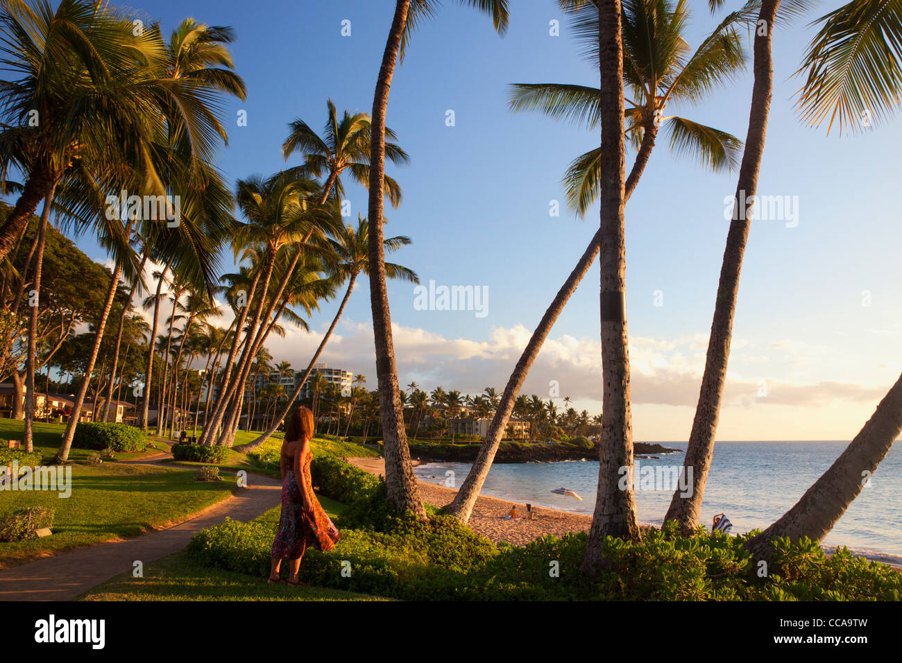 A visitor at Ulua Beach, Wailea, Maui, Hawaii. (model released) Stock Photo