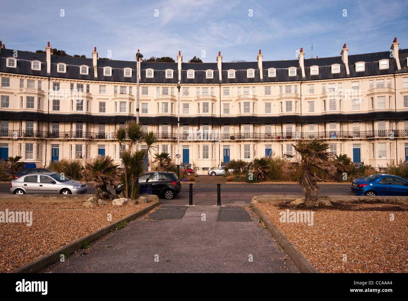 19th Century Victorian Terrace Houses with Stucco Architecture Marine Crescent Folkestone Seafront Kent UK Stock Photo