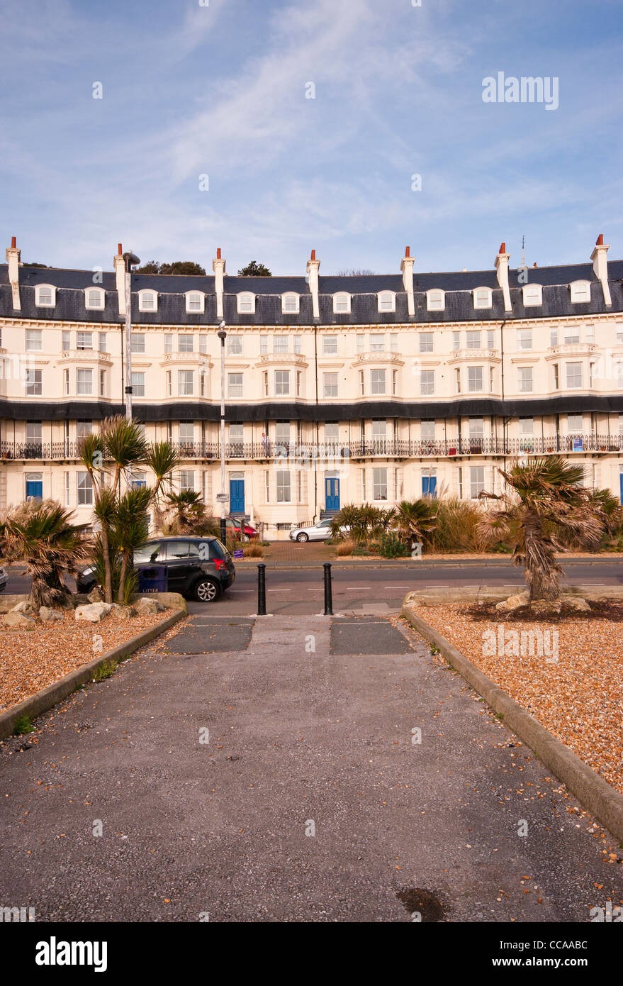 19th Century Victorian Terrace Houses with Stucco Architecture Marine Crescent Folkestone Seafront Kent UK Stock Photo