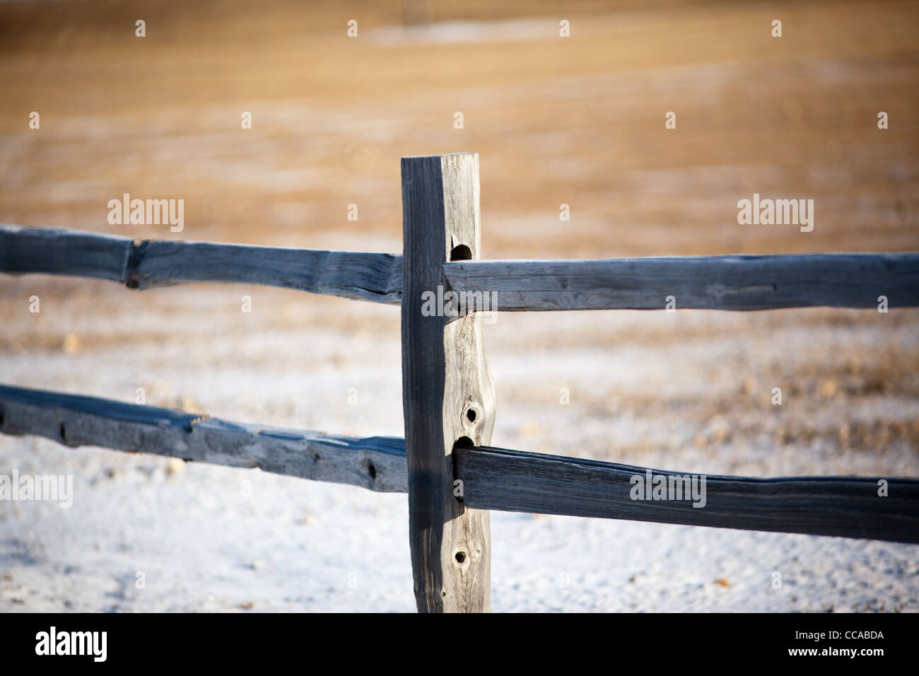Old wood fence with snow on ground Stock Photo - Alamy
