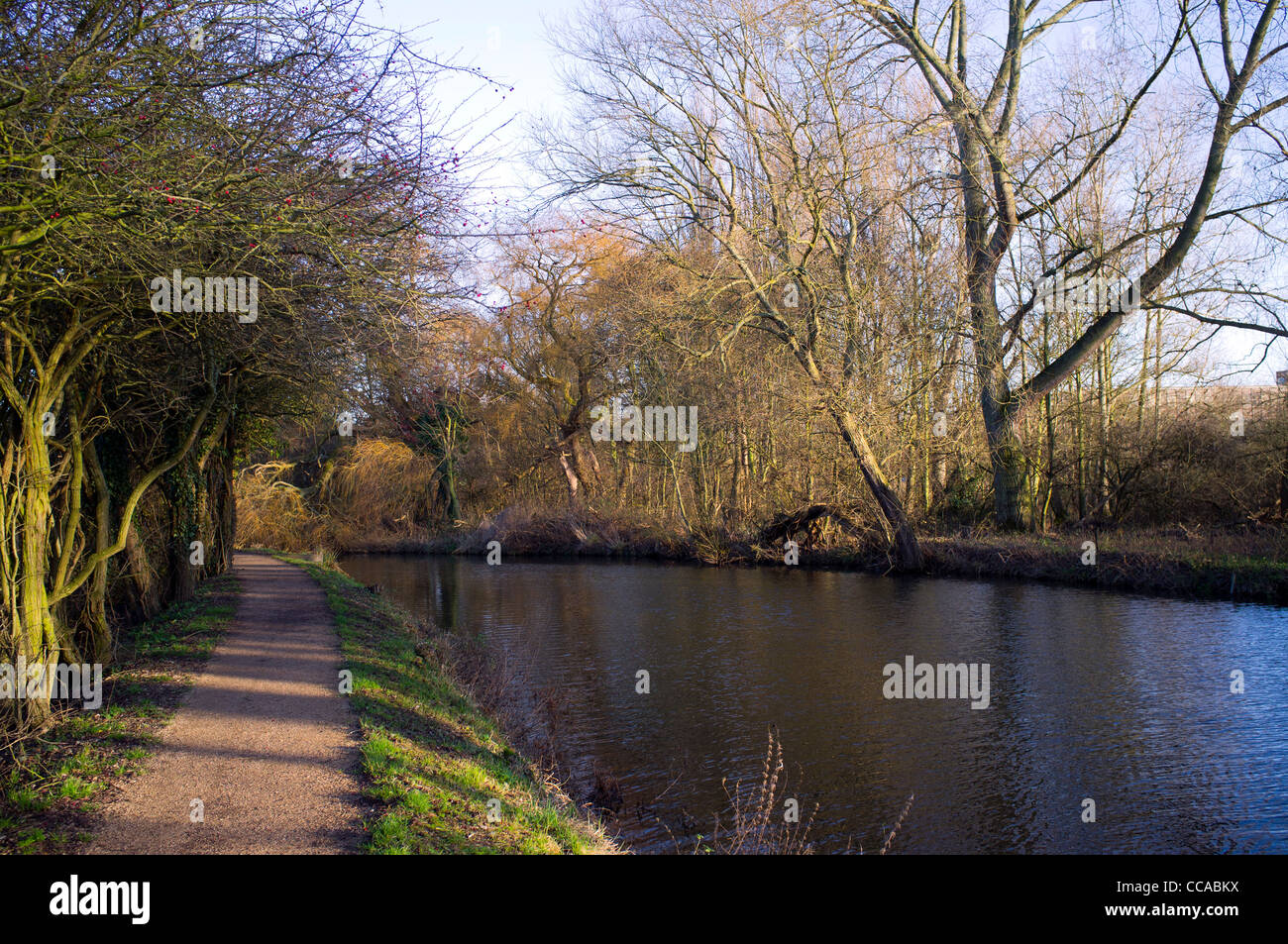 The river walk pathway along the River Stort in Harlow marking the