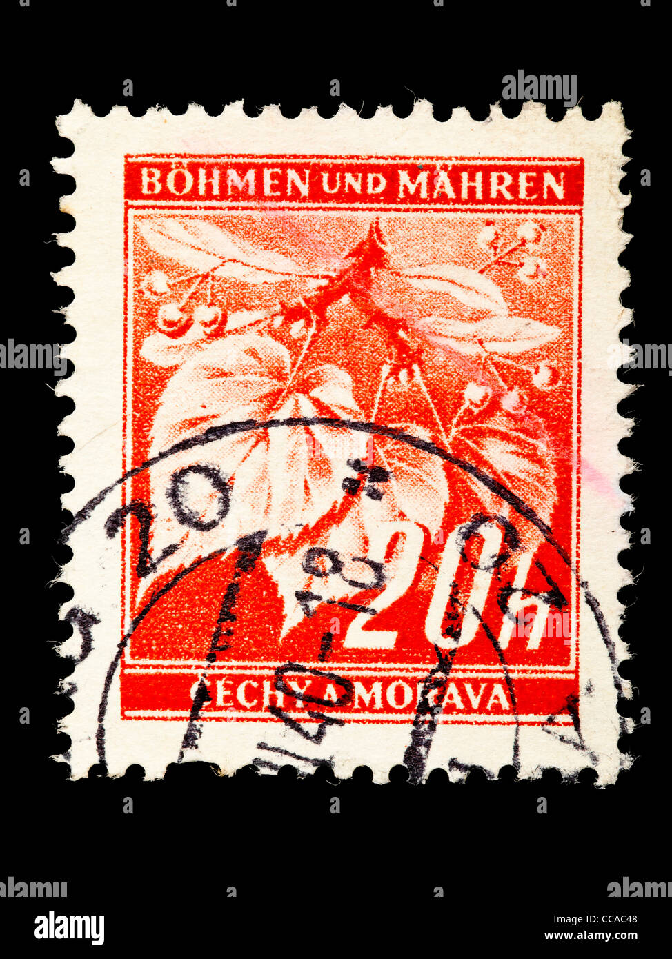 Postage stamp: German Reich, Böhmen and Mähren, Linden branch, 1939, stamped Stock Photo