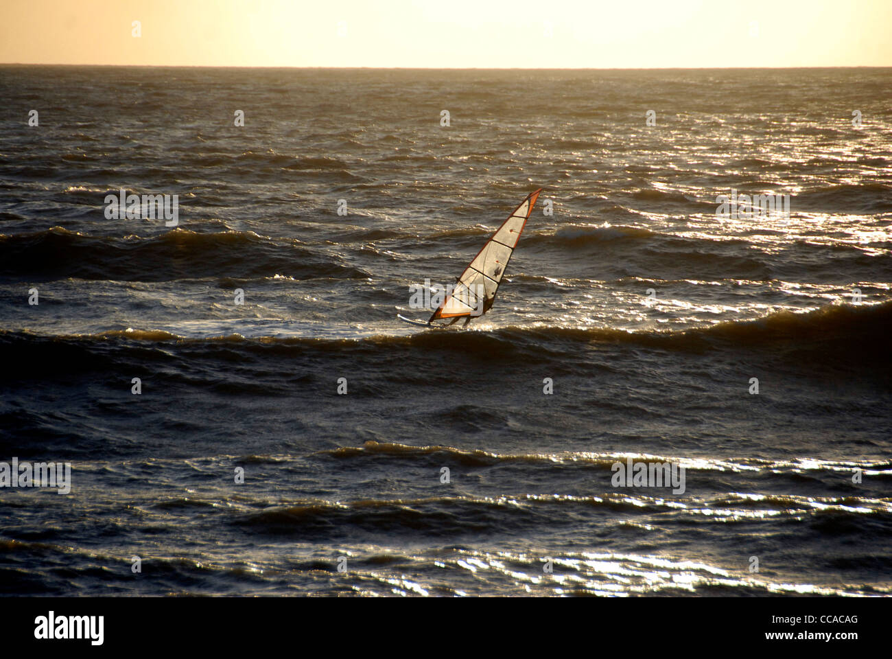 Wind surfer in winter waves, Brighton and Hove, UK Stock Photo