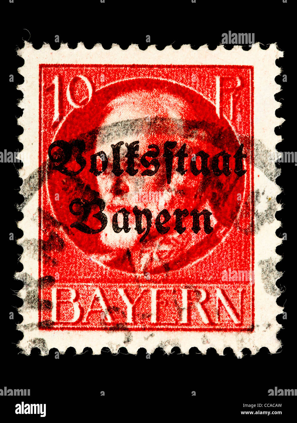 Postage stamp: Freistaat Bayern (Bavaria), King Ludwig III., 1914, 10 Pfennig, stamped Stock Photo