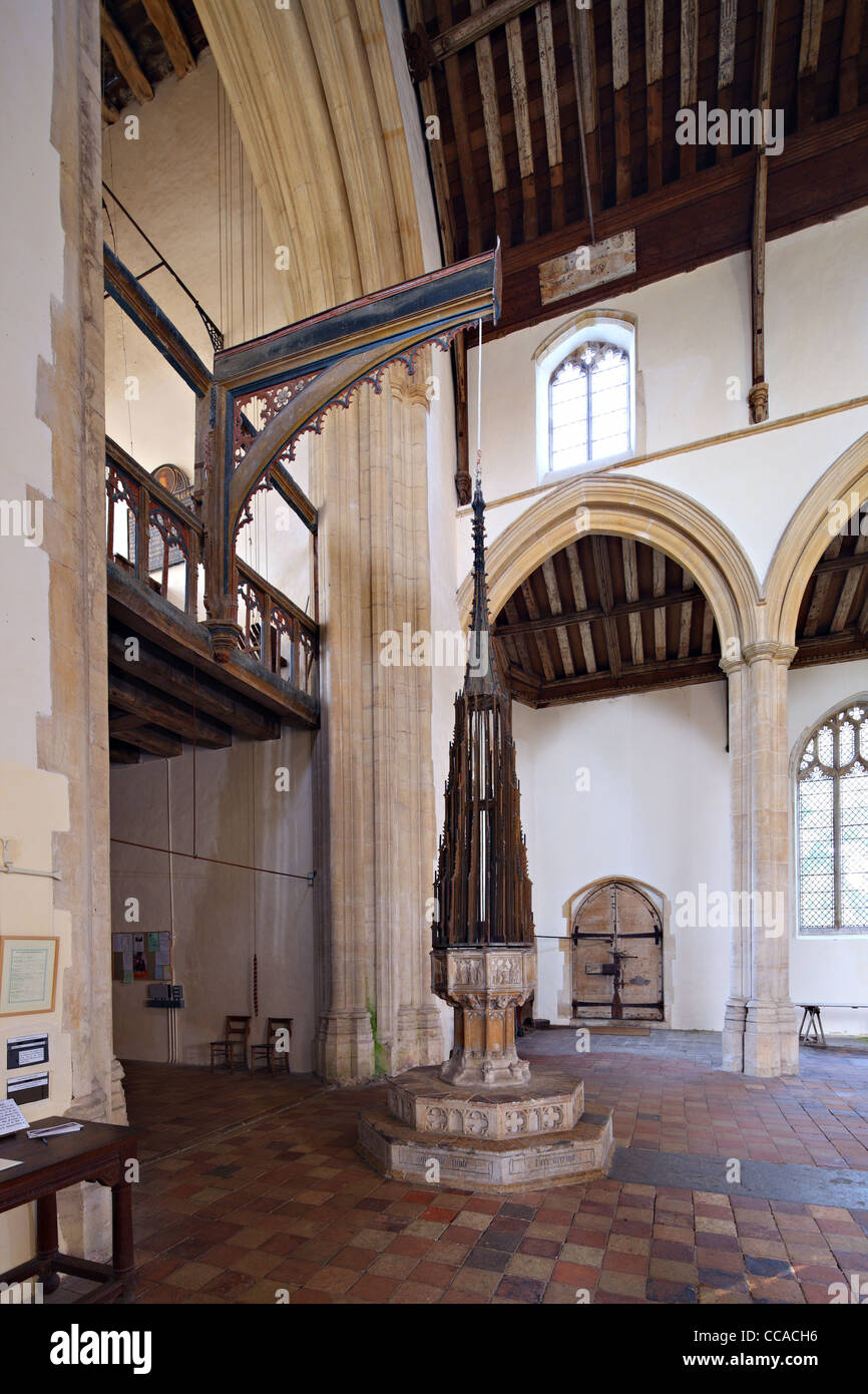 Medieval font, hoist and font cover, Church of St Peter & St Paul
