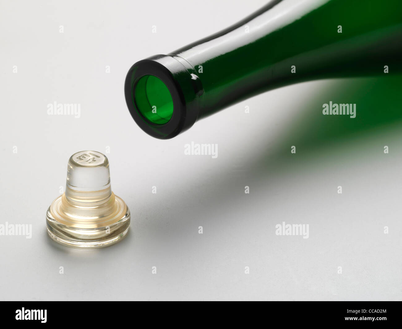 Glass wine bottle stopper, which replaces the traditional cork stopper. Stock Photo