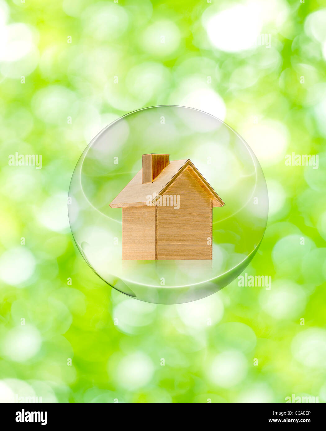 Wooden House in Bubble Stock Photo