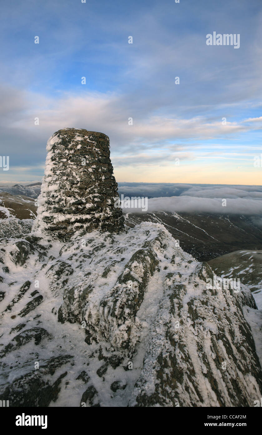 Summit cairn of Ben Lawers in winter Stock Photo Alamy