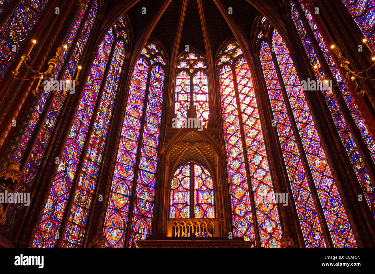 Stained glass windows in SainteChapelle Chapel, Paris, France Stock