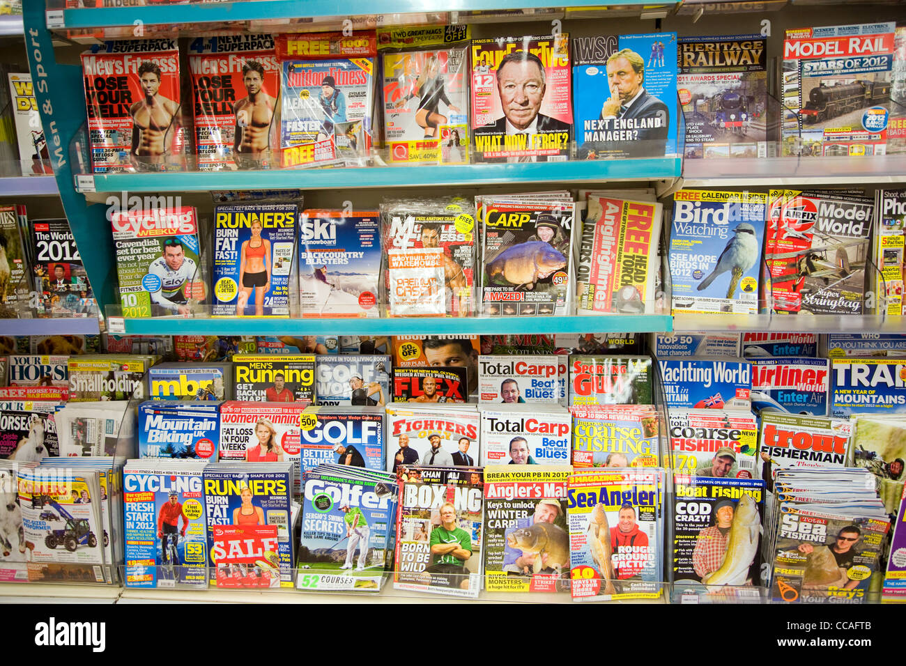 Display popular magazines in shop Stock Photo
