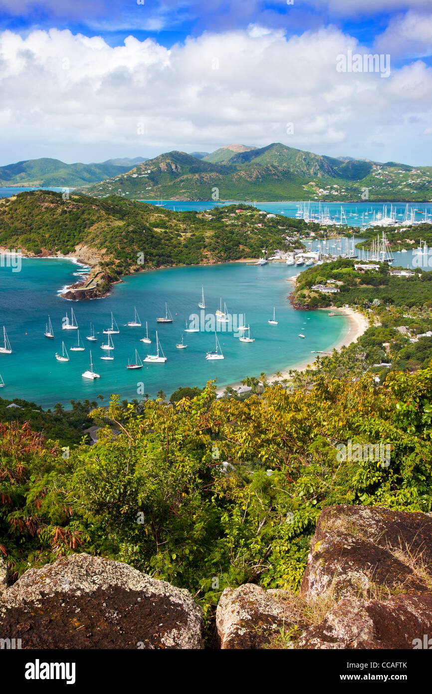 Lookout view from Shirley Heights over Admiral Nelson's Dockyards, Antigua, Leeward Islands, West Indies Stock Photo