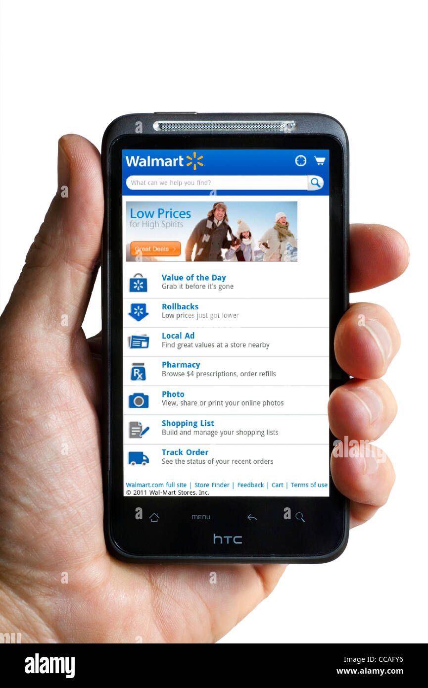 Shopping online at Walmart with an HTC smartphone Stock Photo