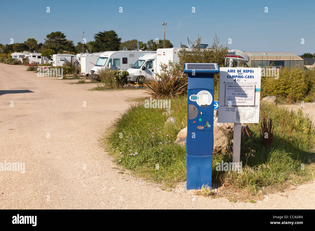 Stopping place for campervans and motorhomes at Camaret-sur-Mer, Brittany, France. Stock Photo