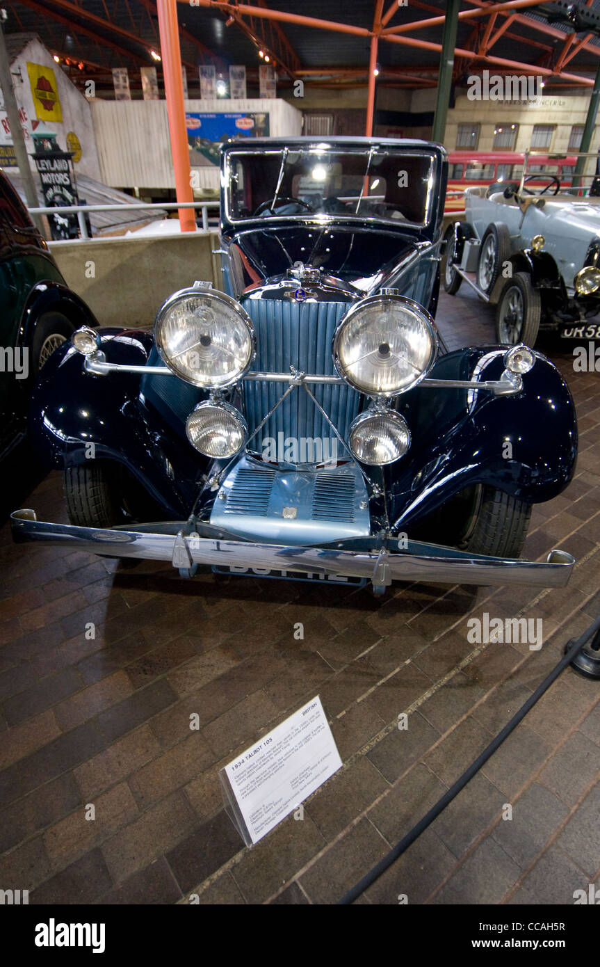 A 1934 Talbot 105 car on show at the Beaulieu National Motor Museum, in the New Forest of Hampshire in Britain. Stock Photo