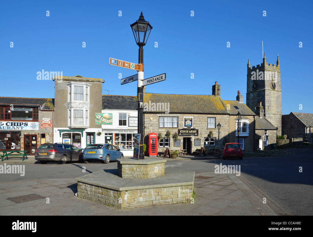 The town square of at St.Just in Cornwall, UK Stock Photo