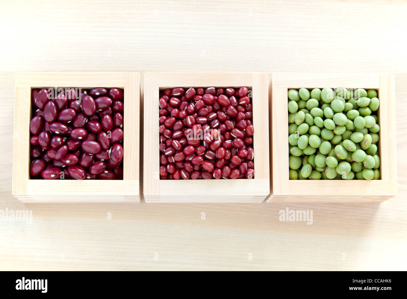 Three Boxes of Beans Stock Photo