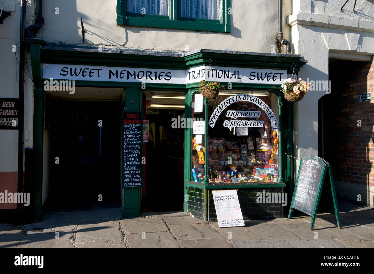 An old-fashioned sweet shop in Market Place in the market town of Thirsk in North Yorkshire, Britain. Stock Photo