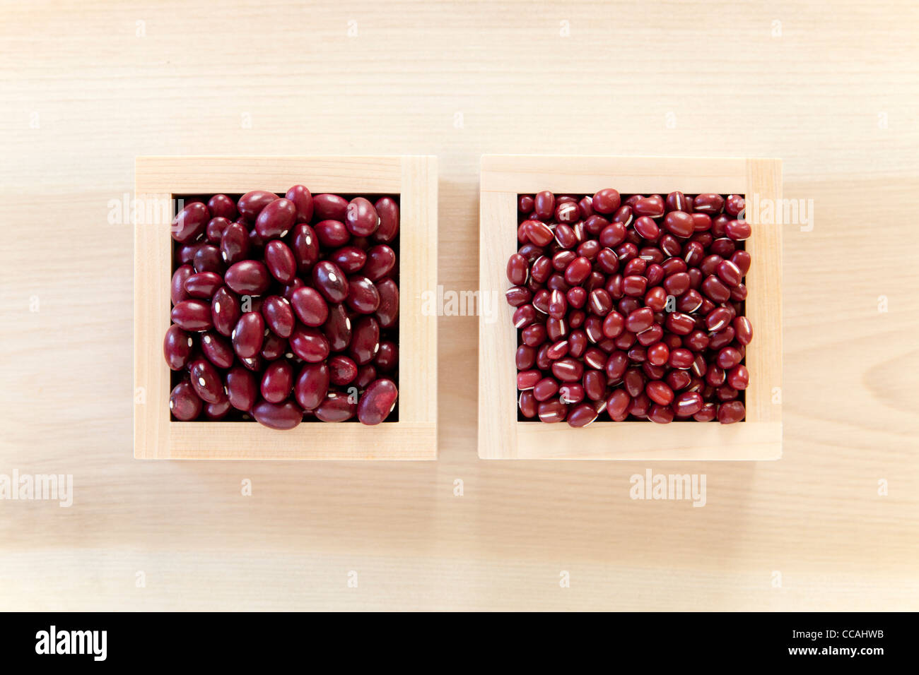 Two Boxes of Adzuki Beans Stock Photo