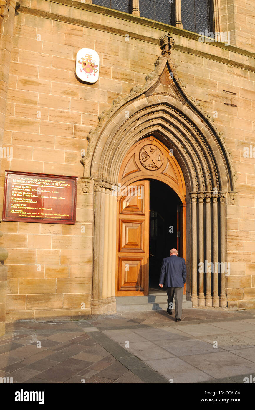 Man entering the Roman Catholic Archdiocese of Glasgow Stock Photo