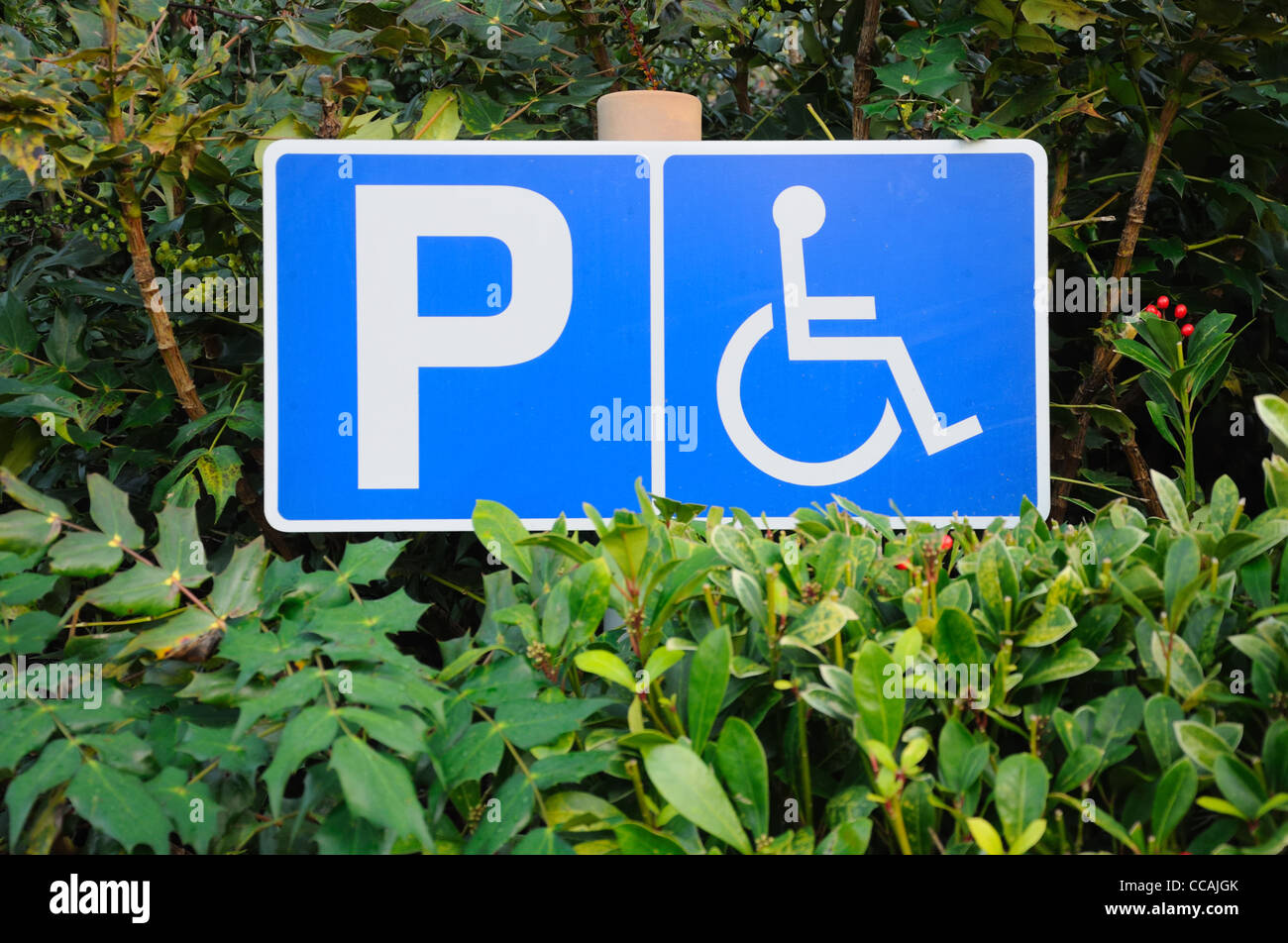 Sign showing car park spaces for disabled drivers. Parking for