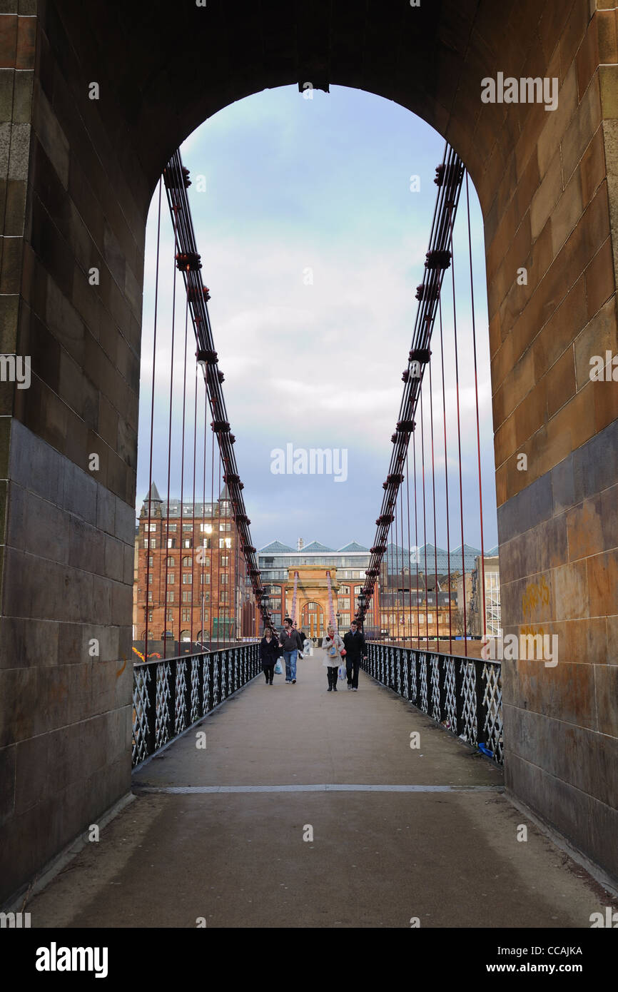 Entrance archway on the South Portland Street side of the suspension bridge crossing the River Clyde at Glasgow. Stock Photo