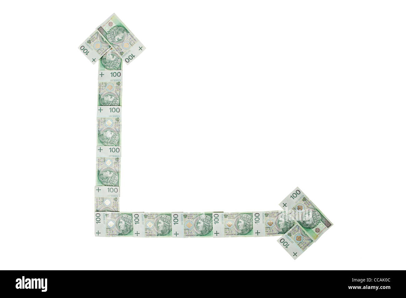 a arrow shapes made of money notes Stock Photo