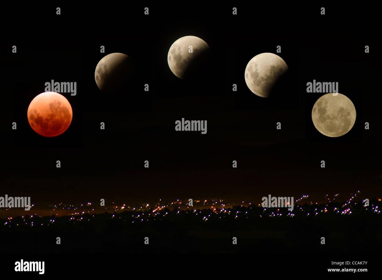 Total lunar eclipse series over Tamworth Australia, December 11, 2011 Stock Photo