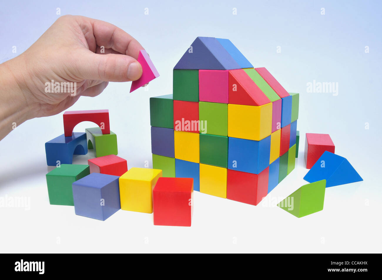 House of multicolored toy blocks Stock Photo