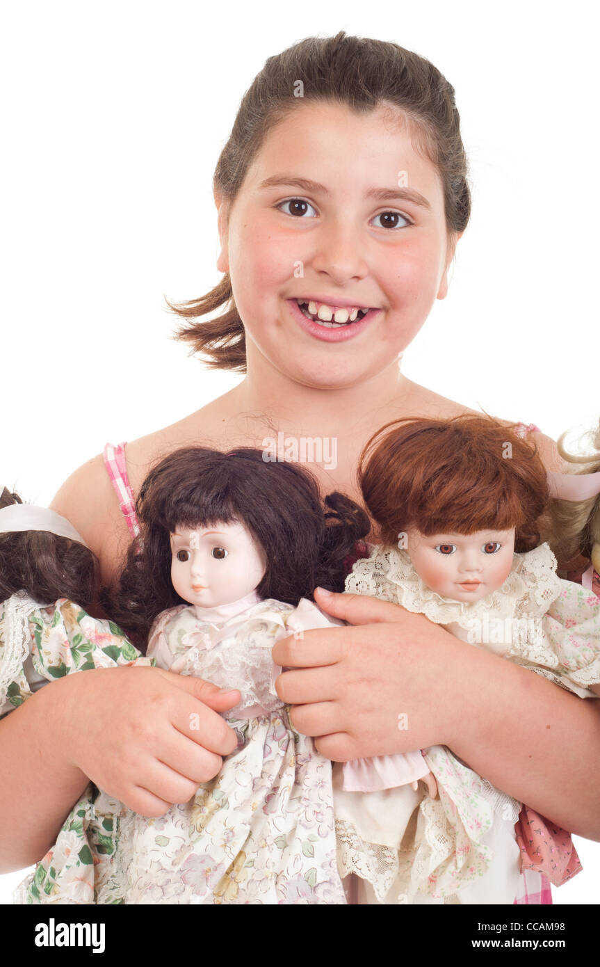 Little girl with her favorite dolls Stock Photo - Alamy