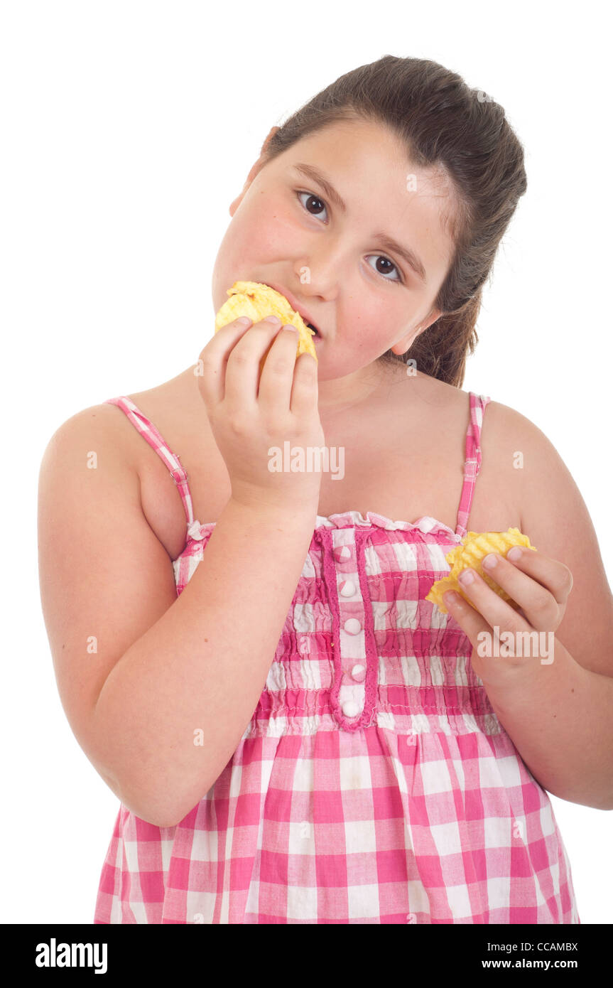 Girl eating chips Stock Photo