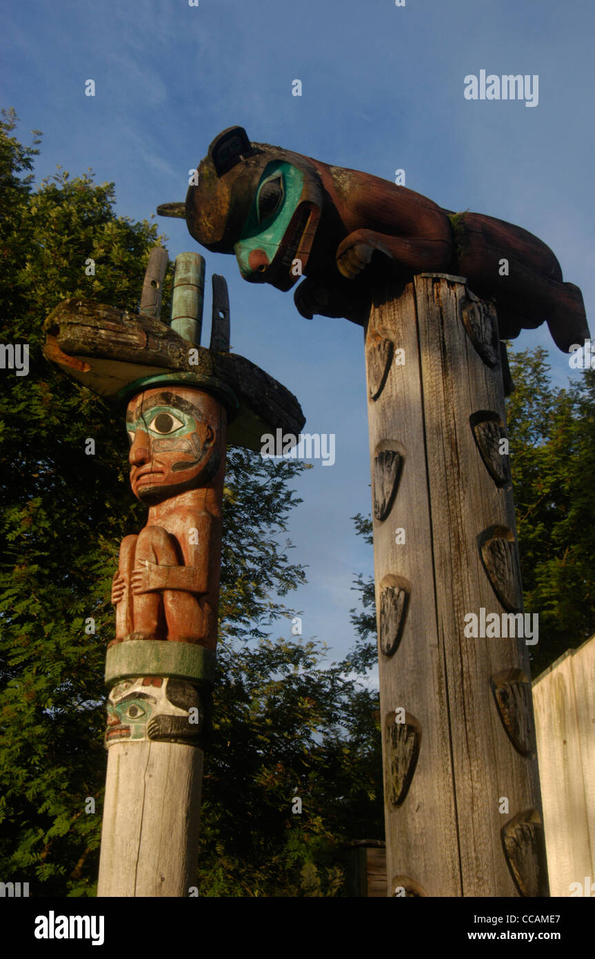 Tlingit native totem poles at Chief Shake's Island, Wrangell, Alaska ...