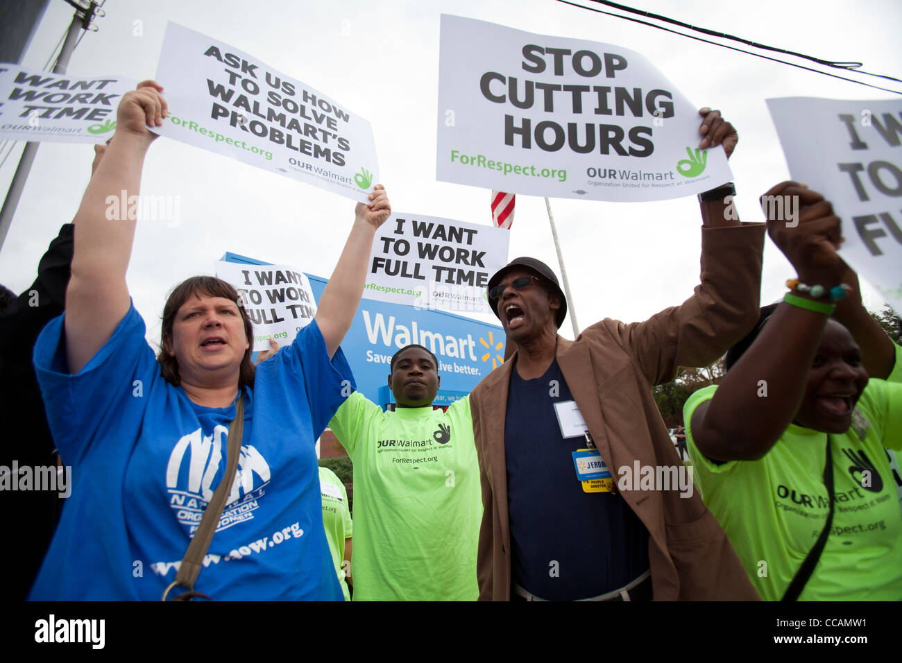 Walmart employees demonstrate in front of the Walmart Home Office in Bentonville, Ark. Stock Photo