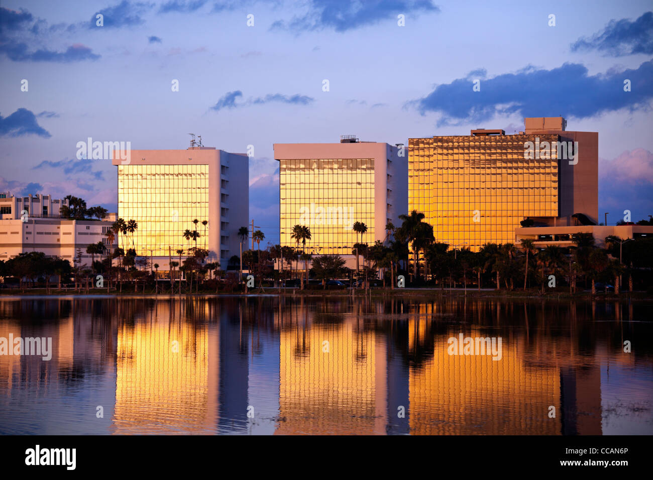 West Palm Beach, Florida - city skyline at sunset Stock Photo