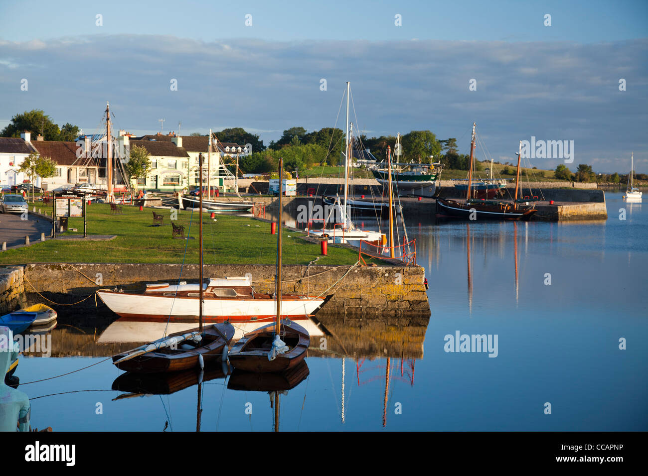 Morning reflections of Kinvara harbour, County Galway, Ireland. Stock Photo