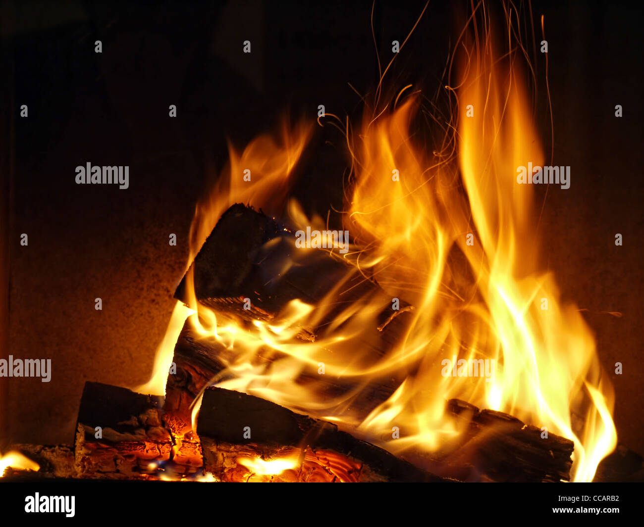 Closeup of firewood burning in fire Stock Photo - Alamy