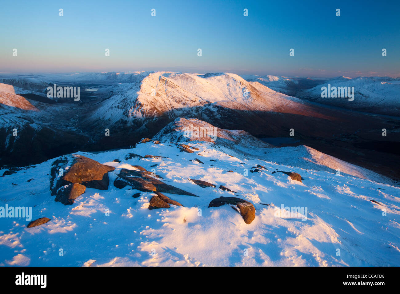 Winter evening on the summit of Mweelrea Mountain, County Mayo, Ireland. Stock Photo