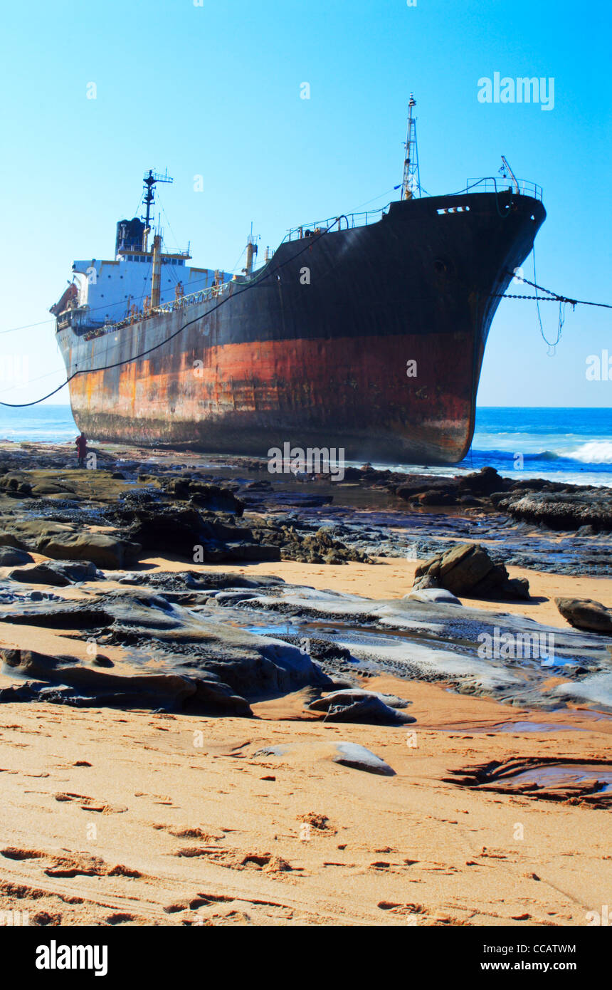 The MT Phoenix which ran aground at Sheffield Beach, North of Durban on the Kwazulu Natal North Coast, South Africa Stock Photo